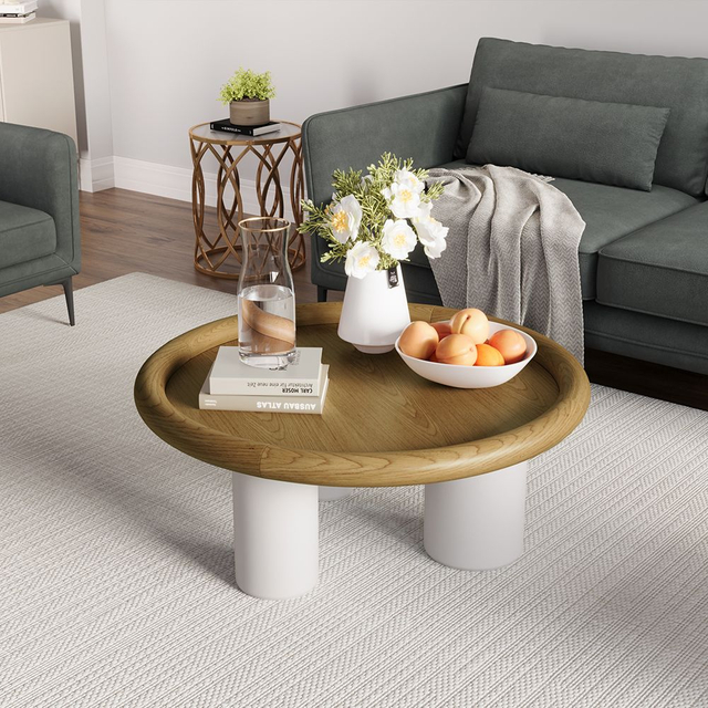 Modern Round Wood Fully Assembly Coffee Table