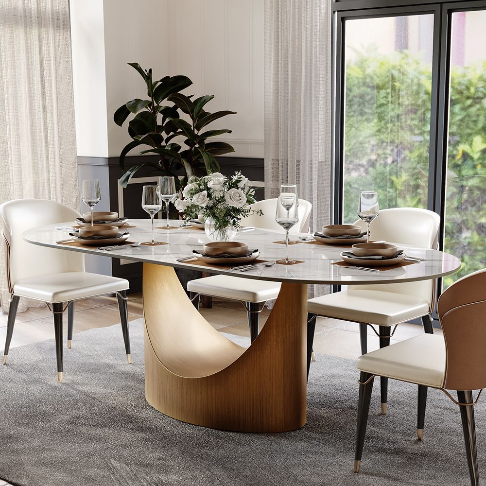 Modern Luxury Oval Glossy Sintered Stone Dining Table 