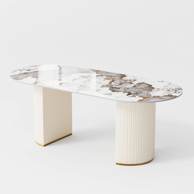 Minimalist Modern White Sintered Stone Dining Table