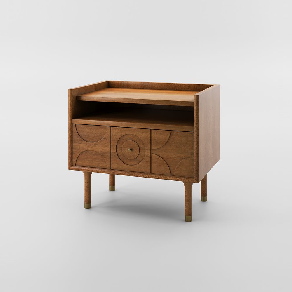 Mid-Century Modern Carved Solid Wood Leg Bedroom Nightstand