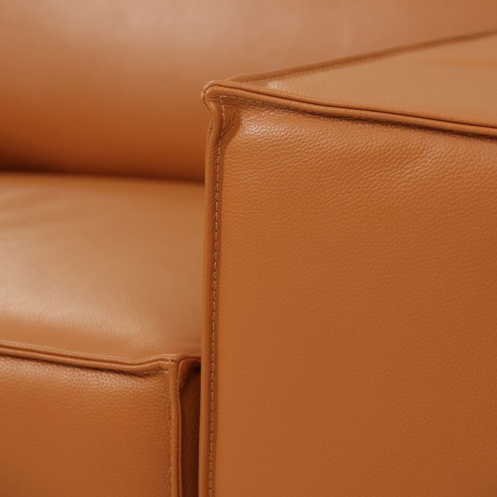 Minimalist Modular Leather Track Arm Orange Color Sofa