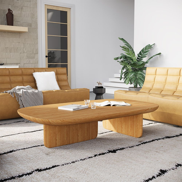 Modern Simple Wooden Red Oak Veneer Coffee Table 