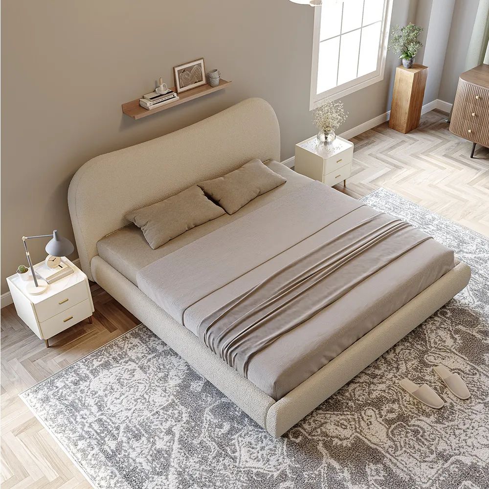 Wholesale Minimalist-style Boucle Solid Wood Legs Bed Frame 