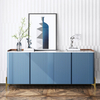 Modern Luxe Navy Blue Eucalyptus Veneer Stainless Steel Leg Sideboard Buffet