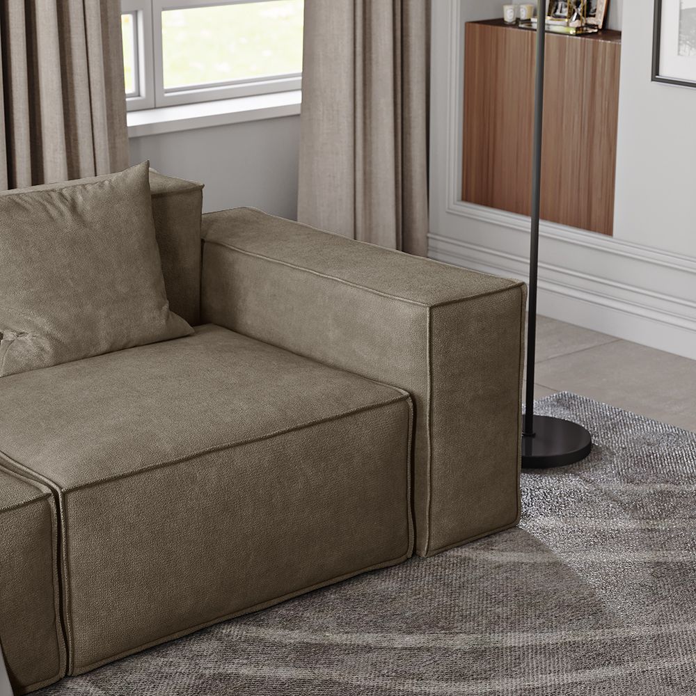 Modern Track Arm Fabric Khaki Modular Sofa 