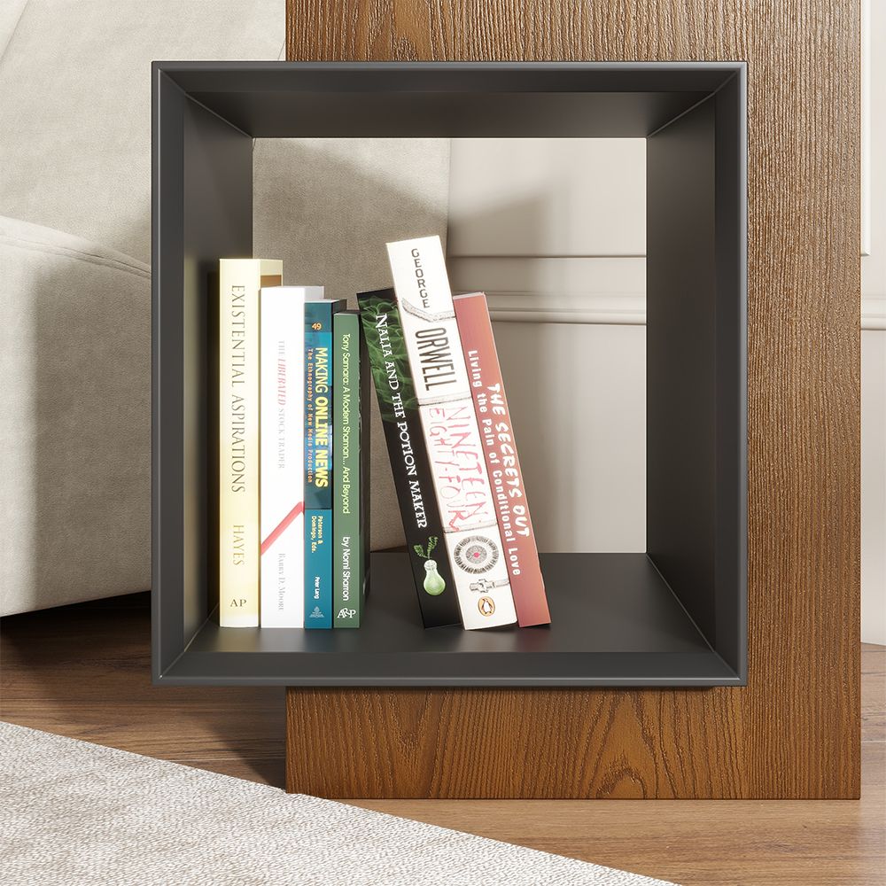 Modern Square Walnut&Black End Table